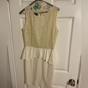 Gorgeous off white Bebe lace peplum mini dress